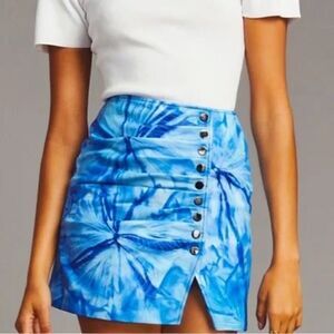 Retrofete Willa Blue Tie Dye Leather Skirt Small